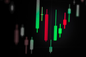 Abstract financial trading graphs and digital number of foreign exchange market trading on monitor. Background of gold and blue digital chart to represent stock market trend.