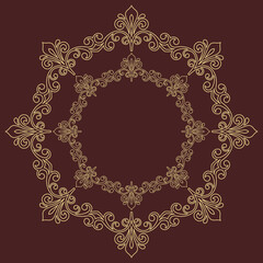 Elegant vintage vector ornament in classic style. Abstract traditional round golden pattern with oriental elements. Classic vintage pattern