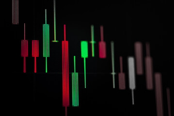 Stock market trend or Forex trading graph chart for financial planning as concept. Double exposure of digital number and price quote to do stock analysis with many indicators.