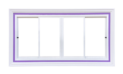 The isolate background of white concrete window frames with purple stripes is a sliding type commonly seen in the construction of modern contemporary homes.