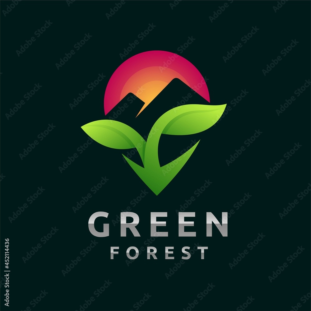 Sticker green forest logo with gradient color logo