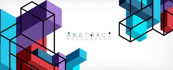 Abstract background. 3d cubes, cubic elements and blocks. Techno or business concept for wallpaper, banner, background, landing page