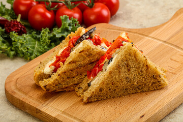 Club sandwich with eggplant and cheese