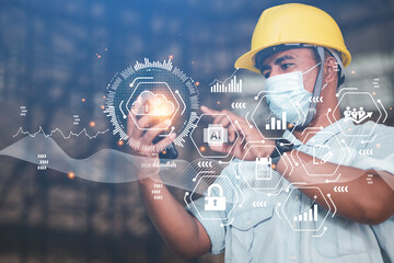 engineer or businessman Use your smartphone to exchange industrial systems, technology, industry...