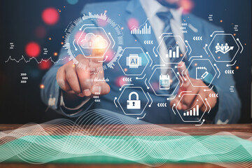 business people using cloud technology virtual interface and manage online business according to...