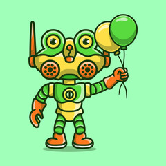 cute frog robot holding balloon