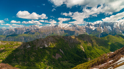 Fototapeta na wymiar Spring cloudy day in the Julian Alps, Friuli-Venezia Giulia, Italy