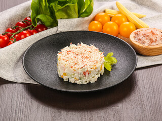 Russian traditional salad with crab