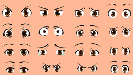 Vector Eyes Expressions designed for cartoon characters used to create 2D animation, Motion Graphics, Infographics animation, Editable Source file