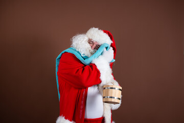 Funny Santa Claus in the sauna.
