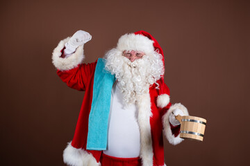 Funny Santa Claus in the sauna.