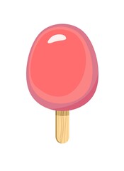 Red Ice cream. Summer food sweet dessert. Flat design. Object is isolated on a white background. Popsicle on a stick. Illustration Vector