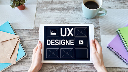 UX Design. User experience designer, Web and application development. Internet and technology concept.