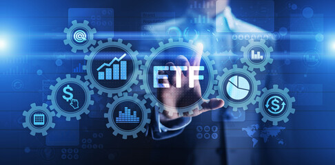 Fototapeta na wymiar ETF Exchange traded fund Trading Investment Business finance concept on virtual screen.