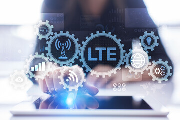 LTE band, mobile internet and telecommunication technology concept on virtual screen.