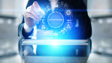 Outsourcing Global recruitment HR concept on virtual screen.