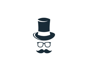 Vintage Face with Hat, Eyeglasses and Mustache Icon Design Template Elements