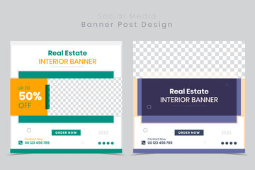 Interior home furniture social media post Banner design set.