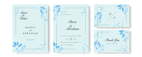 Fototapeta na wymiar Wedding Invitation cards Navy blue Watercolor style collection design, Watercolor Texture Background, brochure, invitation template. Business identity style. Invite Vector.