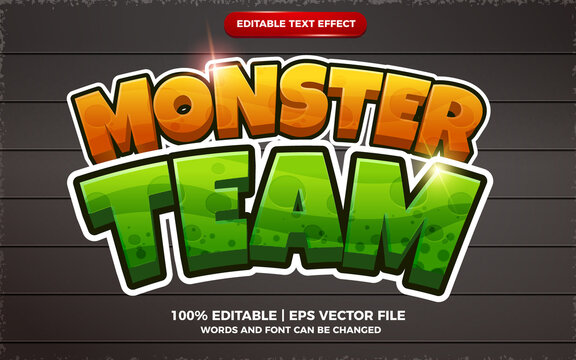 Monster team editable text effect 3d cartoon style