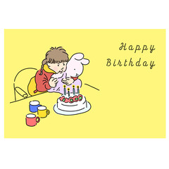 誕生日カードデザイン　小さな女の子とバースデーケーキ