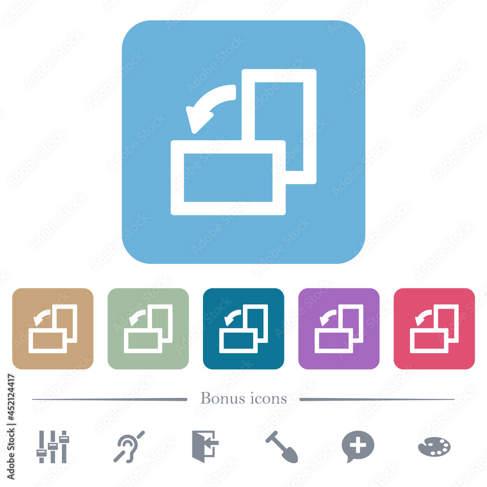 Poster rotate left flat icons on color rounded square backgrounds