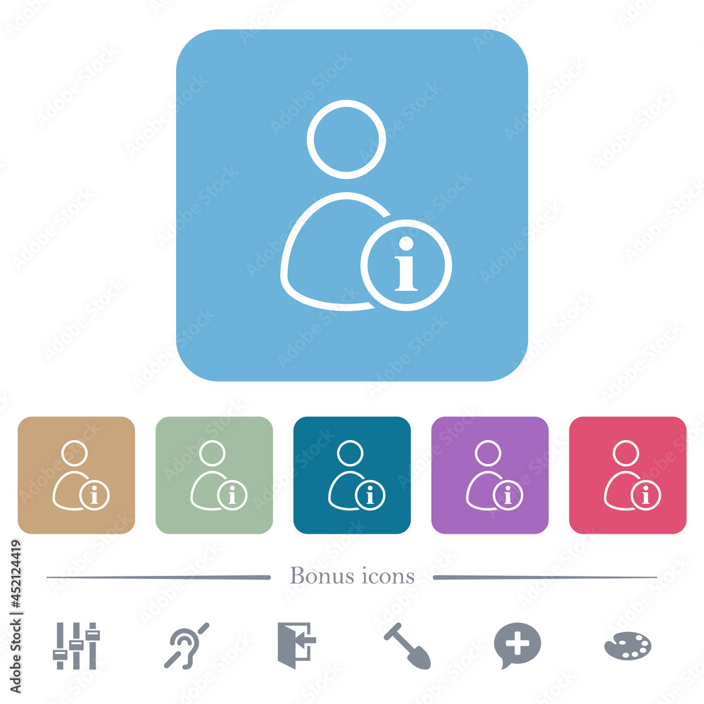 Poster user info outline flat icons on color rounded square backgrounds