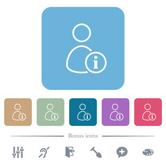 User info outline flat icons on color rounded square backgrounds