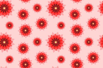 Dahlia Red Flowers Abstract Flat Illustration. Seamless Pattern Design