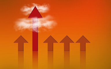 success and financial growth concept. arrows going uo with one arrow attempting the cloud. massive success concept 