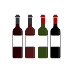 wine bottle vector, set, on white background, Art & Illustration