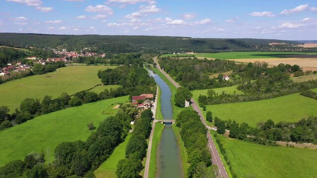 aerial view on the waterway of bourgogne in france