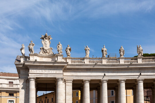 view to the Colonnades at St. Peter's square in the Vatican, Rome with inscription Alexan - engl: Alexander