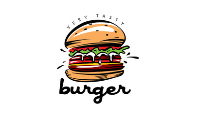 Hand drawn vector burger logo on white background