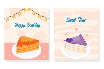 Cake set vector illustration, Colorful sweet cakes.