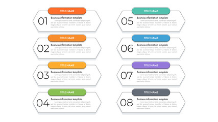 Modern flat line infographics business design with 8 option concepts, parts, steps or processes can be used for workflow layout, diagram, number options, web design. infographic element.