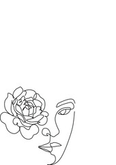 Flower face woman line drawing. Modern continuous line art. Women line art. Beauty salon logo. Coloring book. Botanical print. Nature symbol of cosmetics. Fashion logo.