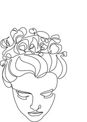 Flower face woman line drawing. Modern continuous line art. Women line art. Beauty salon logo. Coloring book. Botanical print. Nature symbol of cosmetics. Fashion logo.