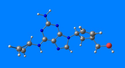 Abacavir molecular structure isolated on blue
