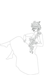 Flower face woman line drawing. Modern continuous line art. Women line art. Beauty salon logo. Coloring book. Botanical print. Nature symbol of cosmetics. Fashion logo.