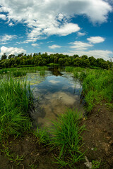 View of the moscow river with reflection of clouds
