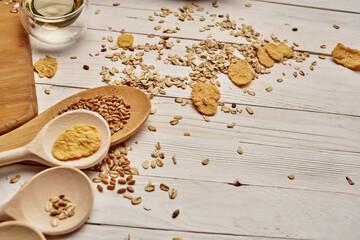 wooden tableware healthy breakfast view from above
