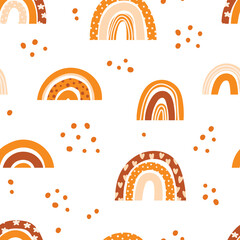 Seamless pattern with rainbows in a modern baby boho style