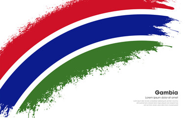 Abstract brush flag of Gambia country with curve style grunge brush painted flag on white background