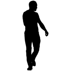 Silhouette people in different poses bent over on a white background