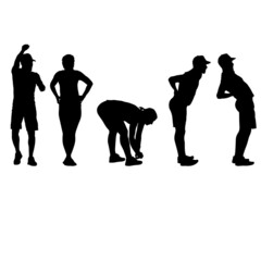 Silhouette Group of People Standing on White Background