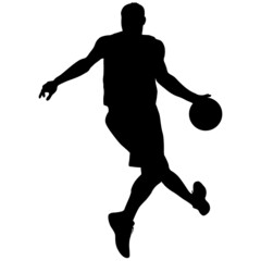 Silhouette of a basketball player on a white background