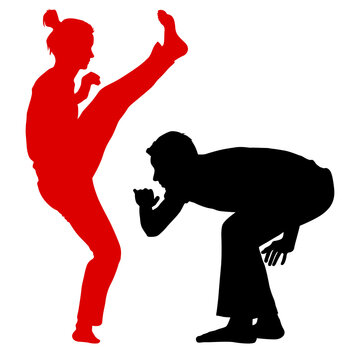 Silhouette of a Martial Arts on a white background