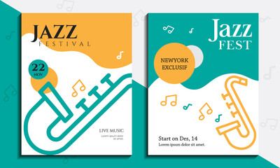 Jazz Festival Flyer Layout with Instrument Saxophone Vector Illustration.