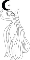 Fantastic woman with a magic moon line art